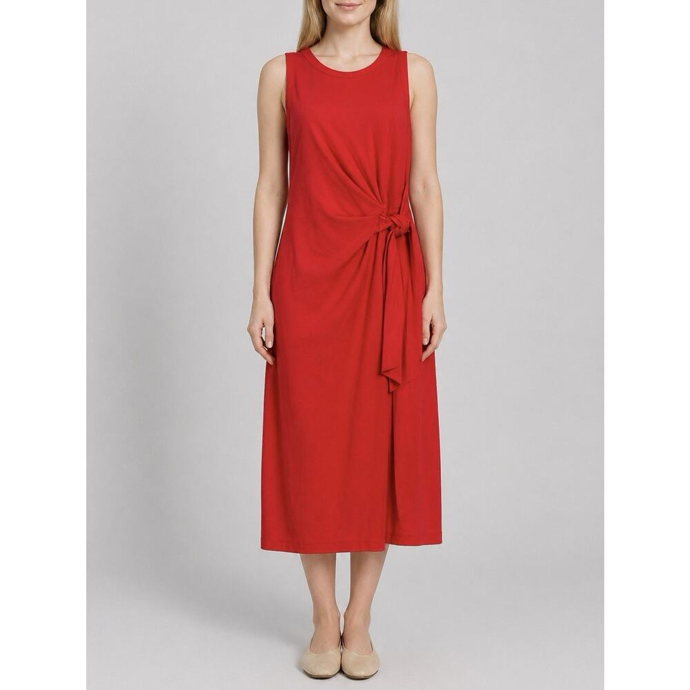 Fifteen Twenty Maddie Side Knot Midi Dress Womens M Red Organic Cotton Coastal